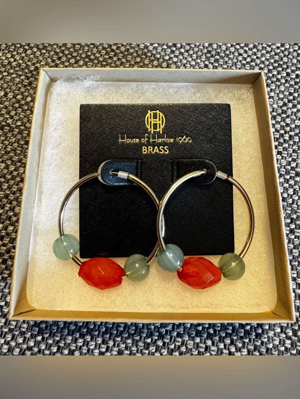 House of Harlow 1960 Hoop Earrings with Red and Seafoam Beads